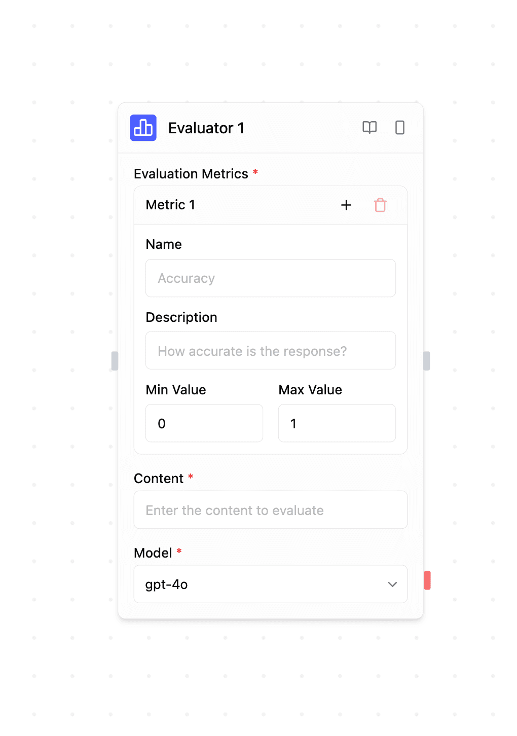 Configuración del bloque Evaluador