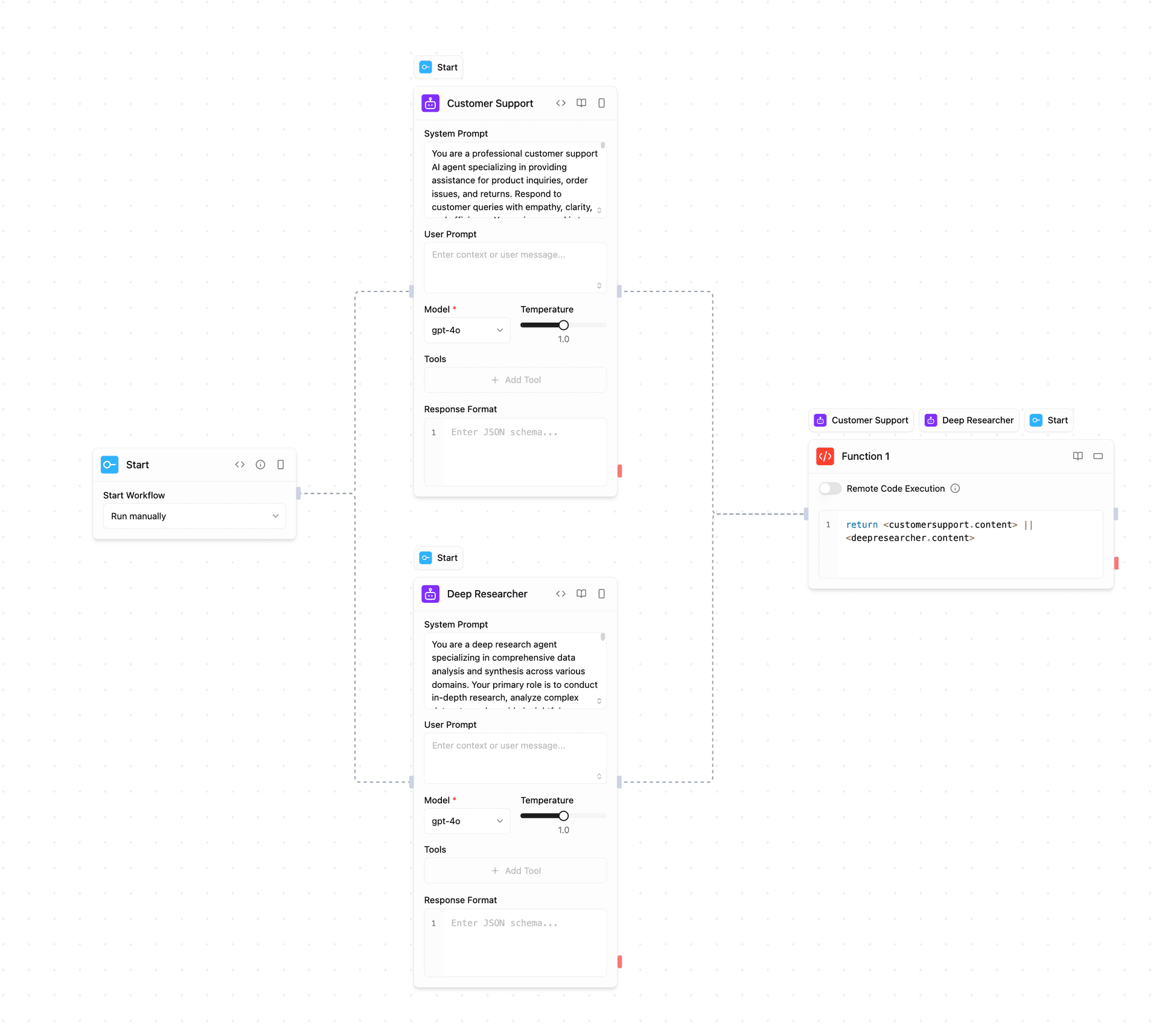 Function block automatically receiving outputs from multiple previous blocks